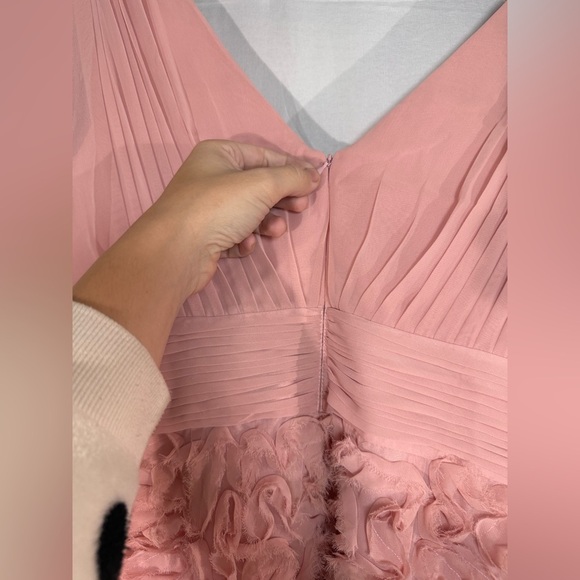 JS Collections Pink Chiffon Rosette Dress 14 Flutter Cocktail Party Wedding - Picture 10 of 13